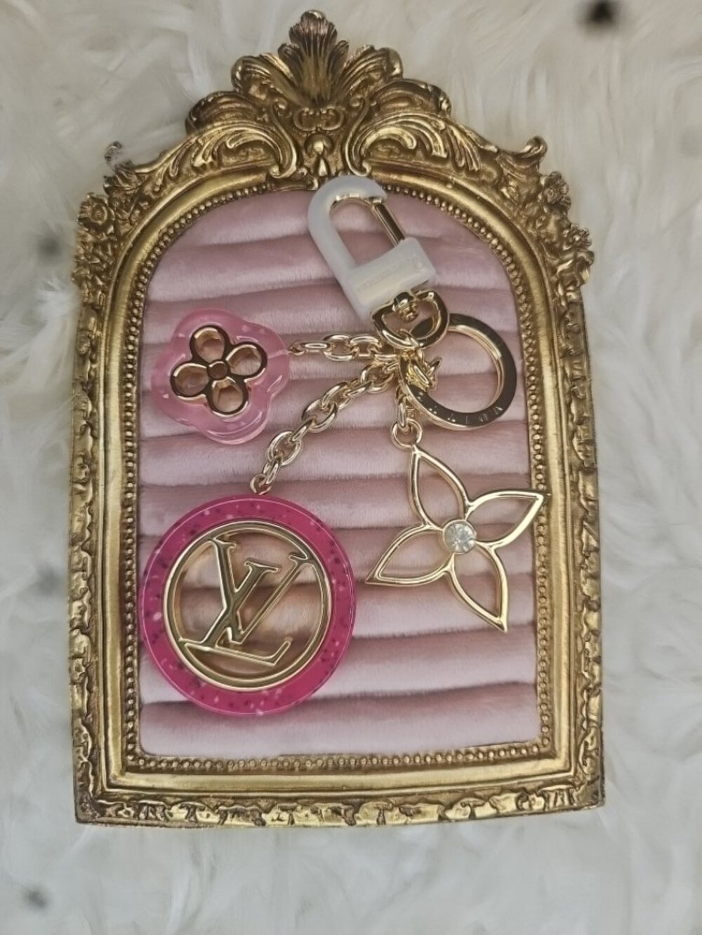 Pink Glitter Monogram Flower Key Holder & Bag Charm